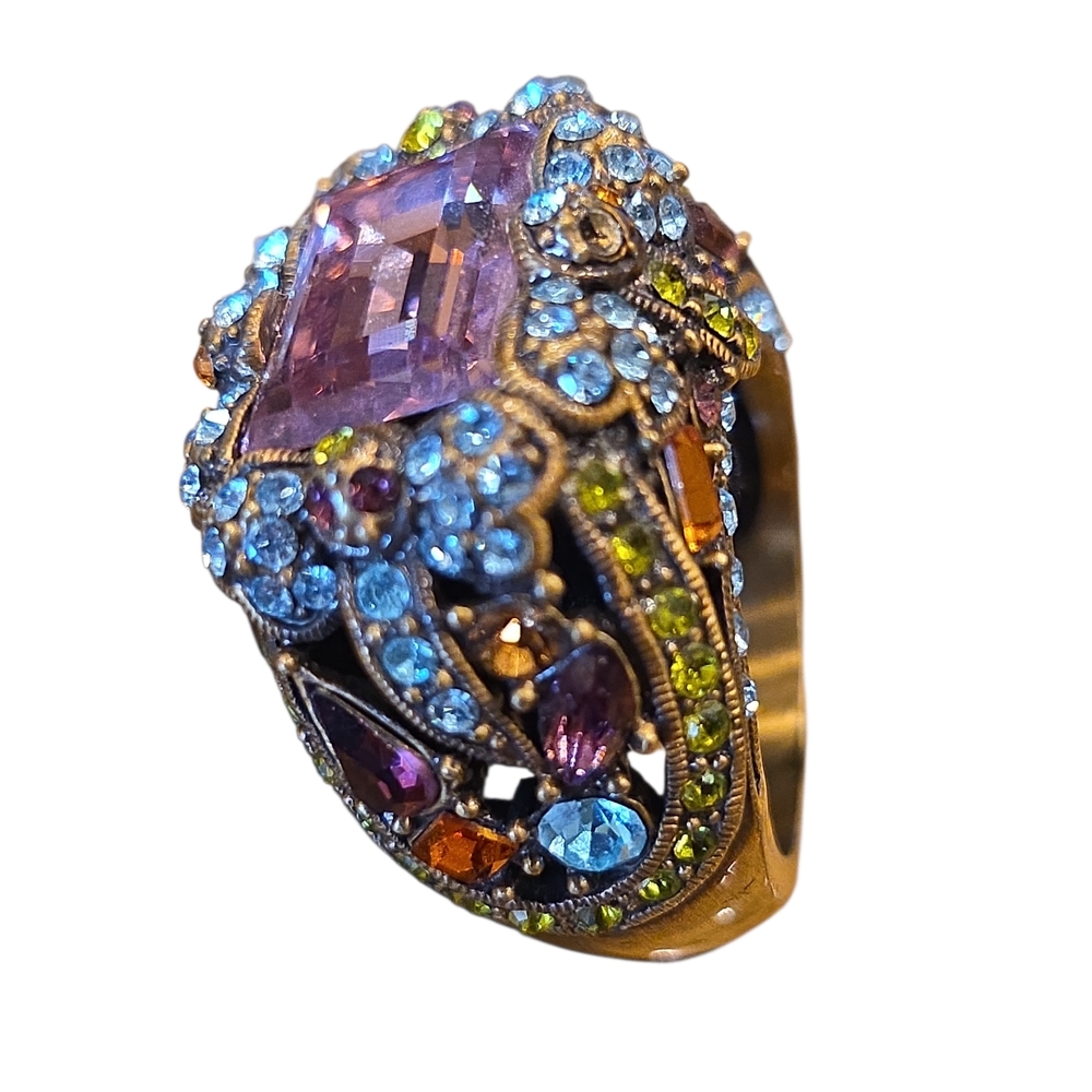 Heidi Daus Vibrant Amythest And Swarovski Crystal Ring in Gold
